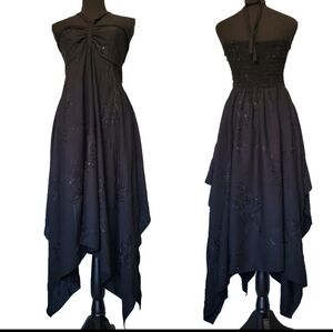 Sunrise Beach Wear Sequins Embroidered Halter Strapless Dress in Black One Size